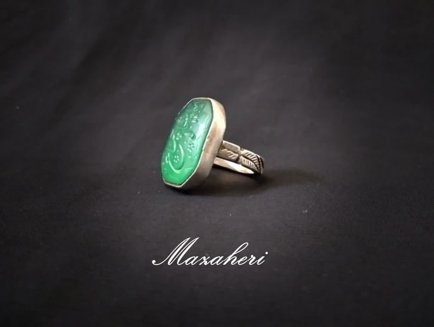 انگشتر عقیق سبز خطی