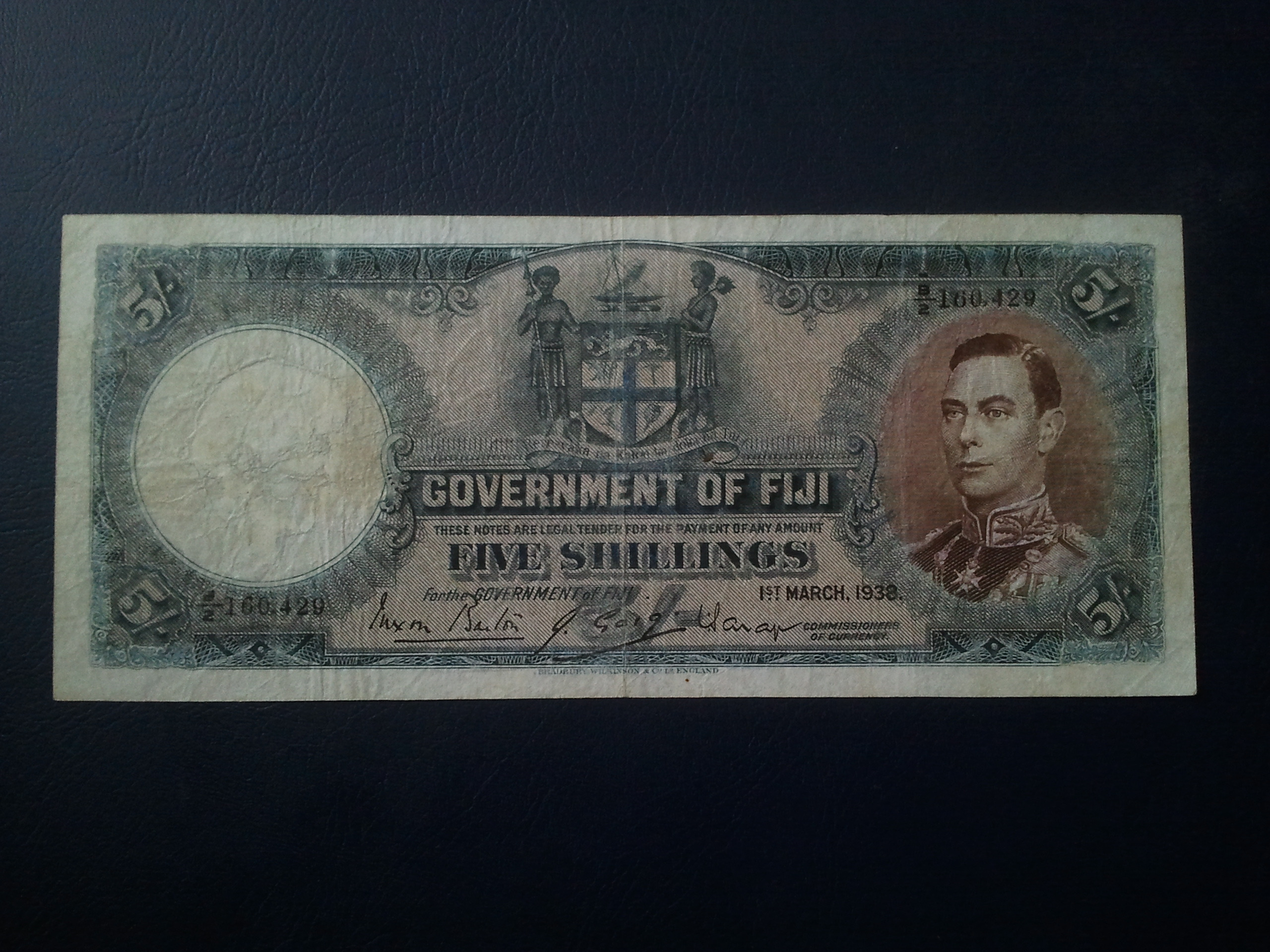 اسکناس 5 شیلینگ فیجی 1938 xxx King George VIxxx
