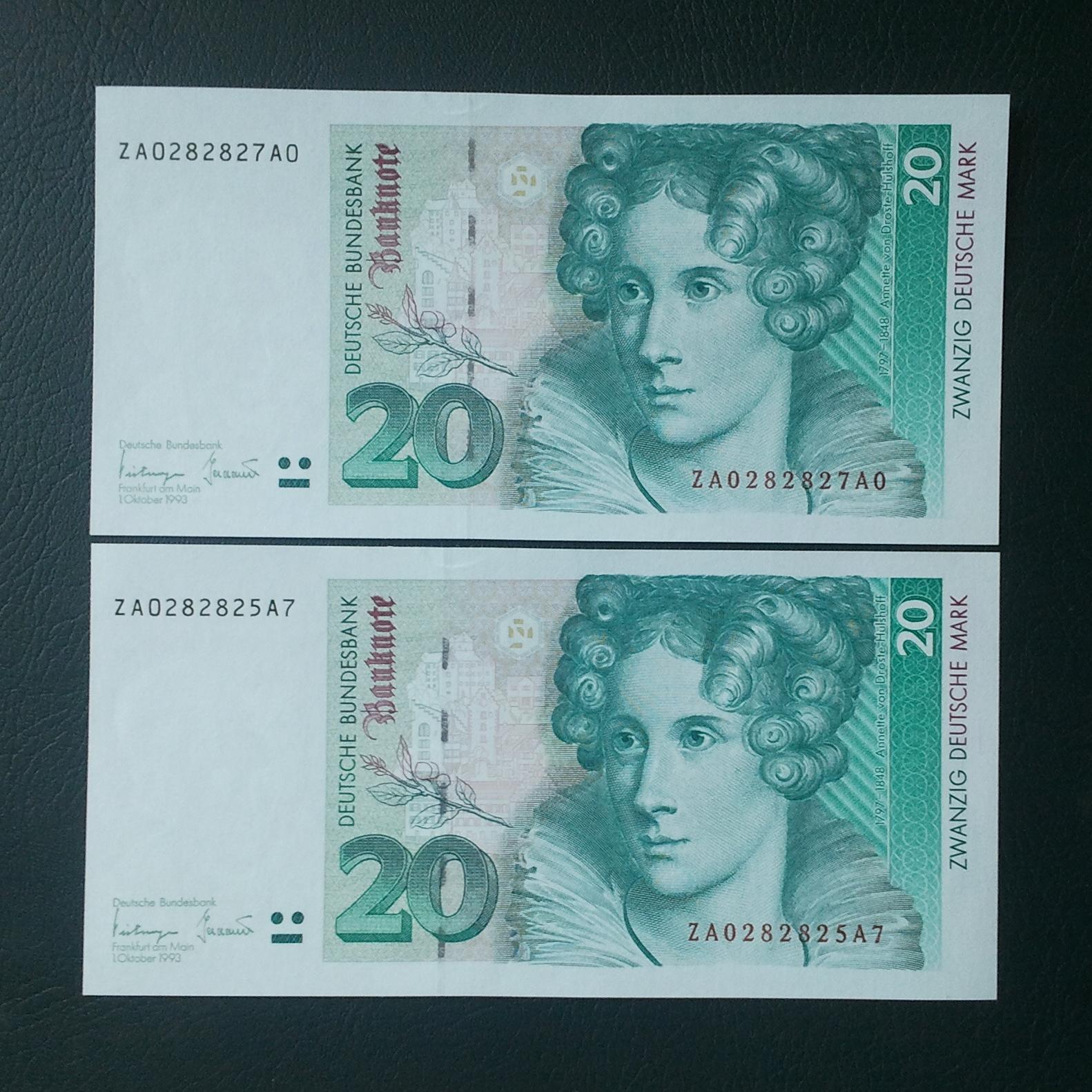 اسکناس تک  20 مارک  آلمان 1993 یک برگ
