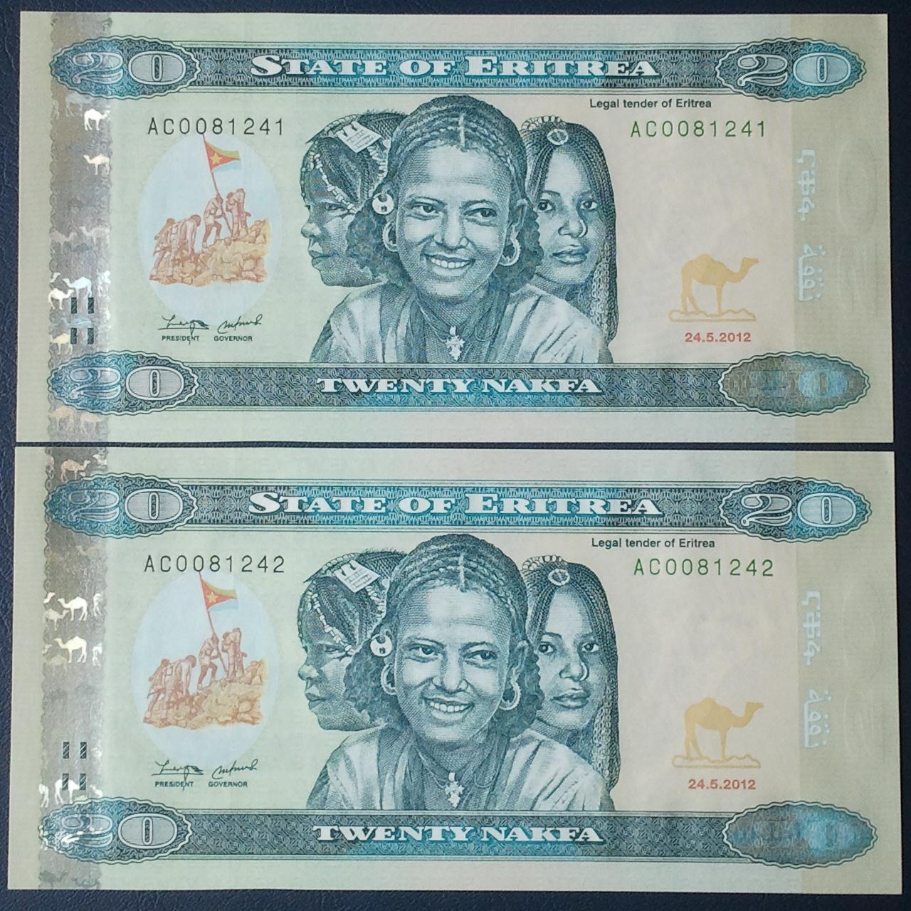 اسکناس  جفت  20  ناکفا  اریتره   2012