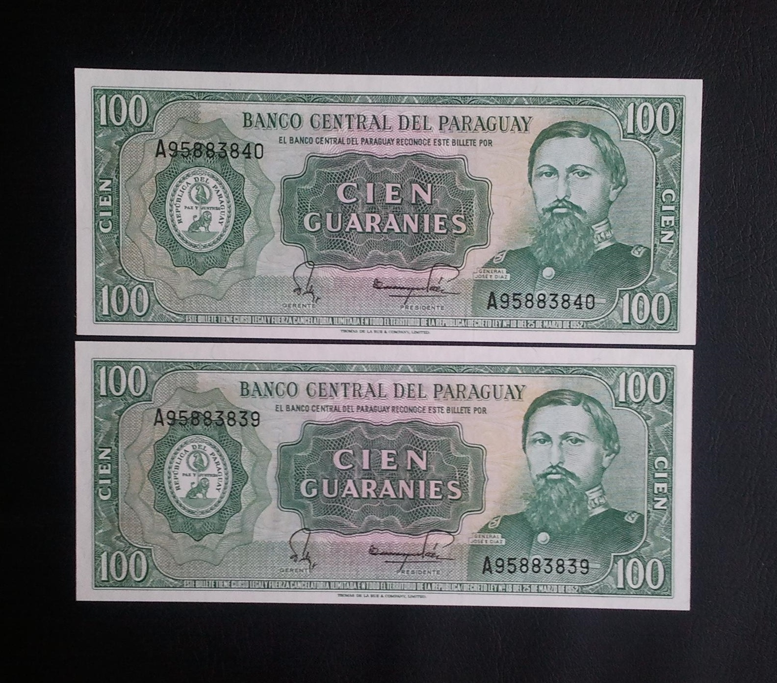 اسکناس تک 100 گورانی پاراگوئه 1952