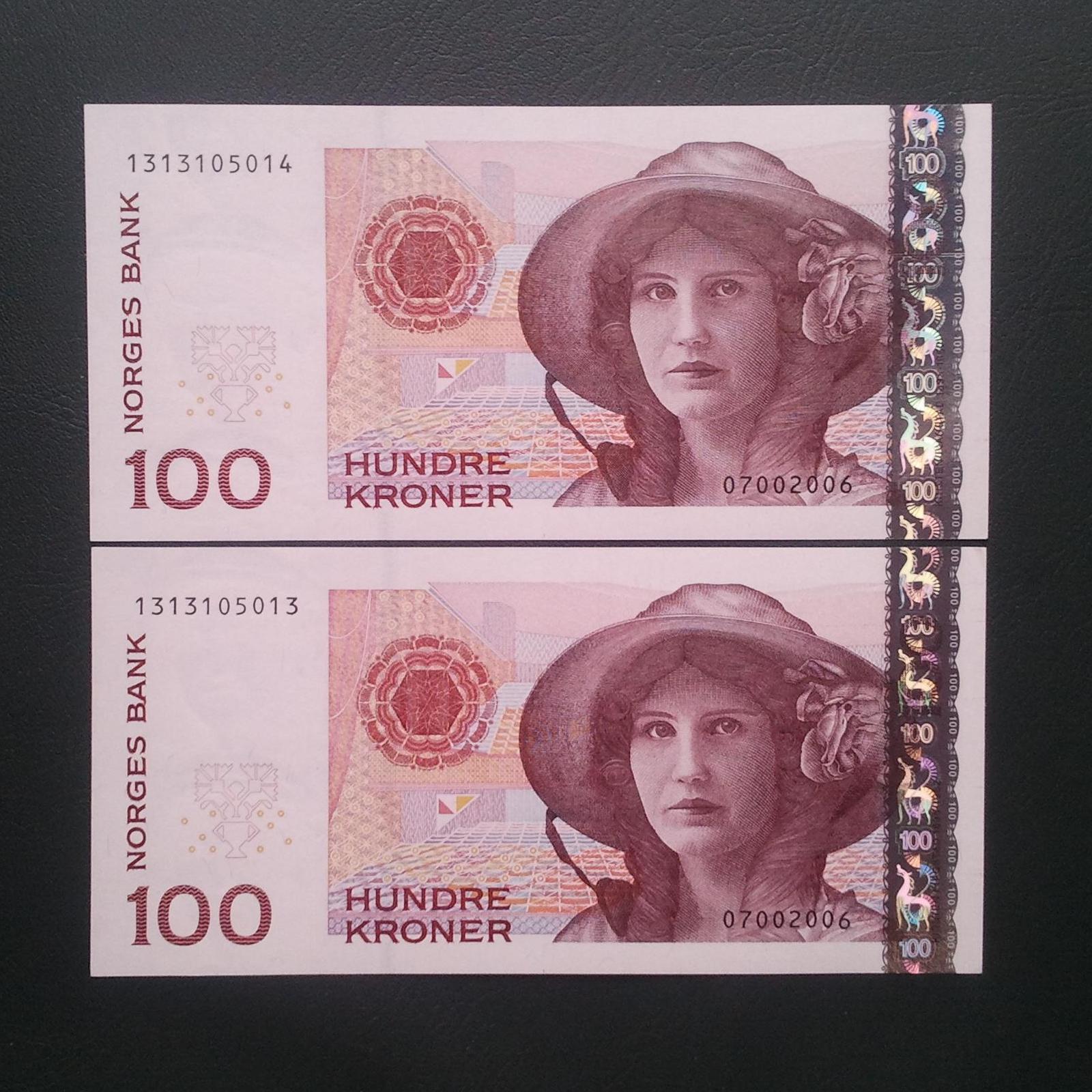 اسکناس جفت 100 کرون نروژ 1995