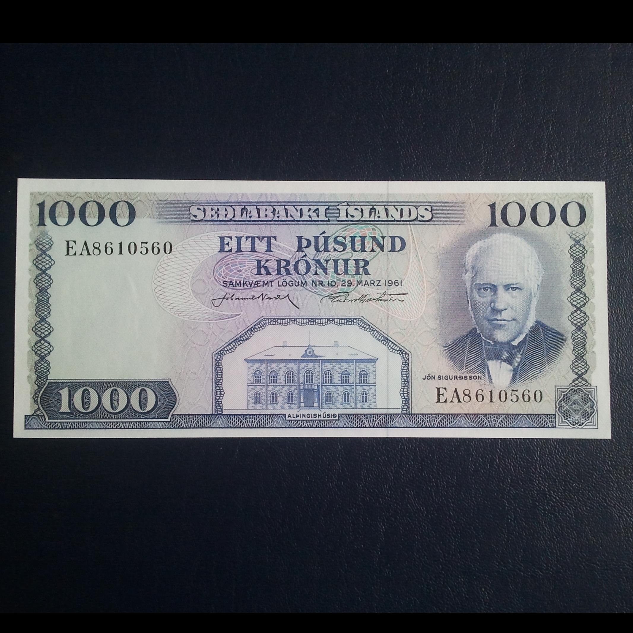اسکناس  تک 1000  کرون  ایسلند  1961