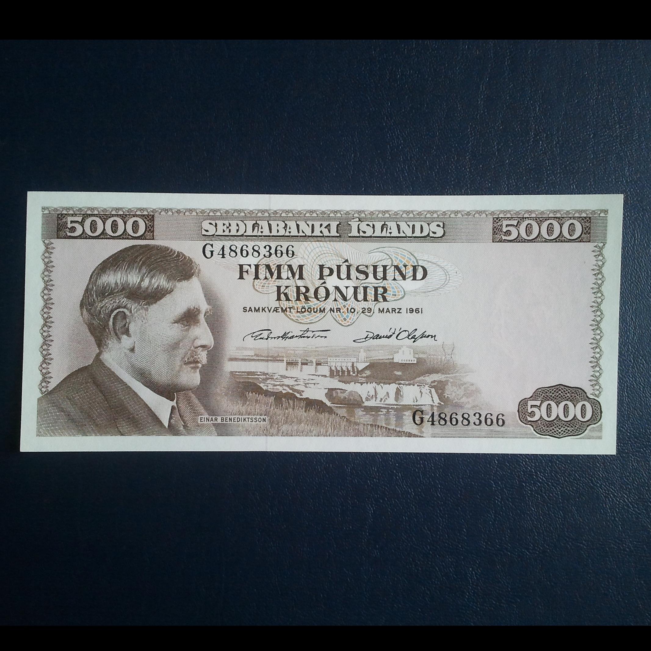 اسکناس  تک 5000  کرون  ایسلند  1961