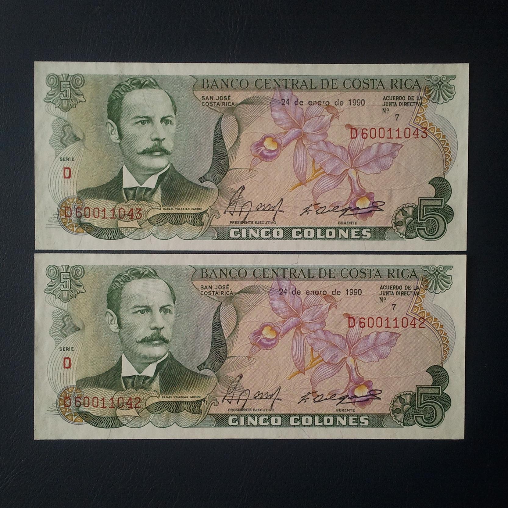 اسکناس تک 5 کولون کاستاریکا 1990 یک برگ