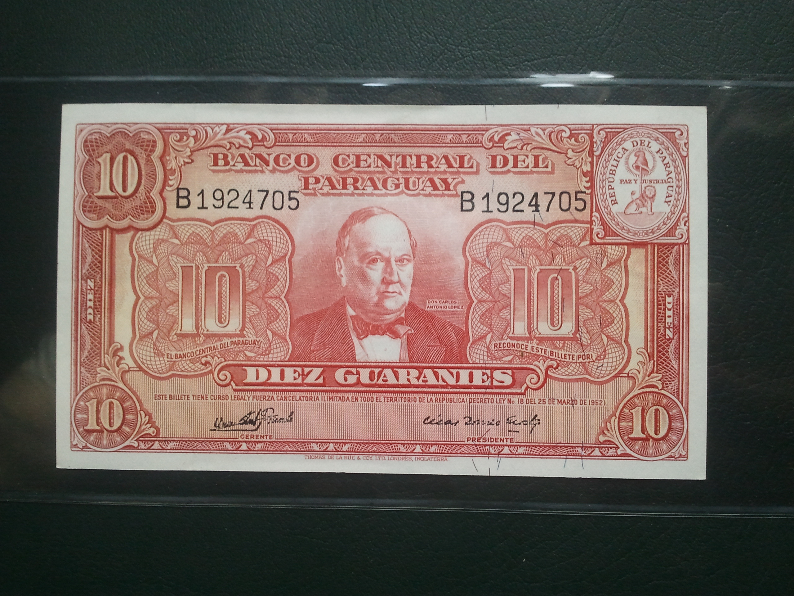 اسکناس تک 10 گورانی پاراگوئه 1952