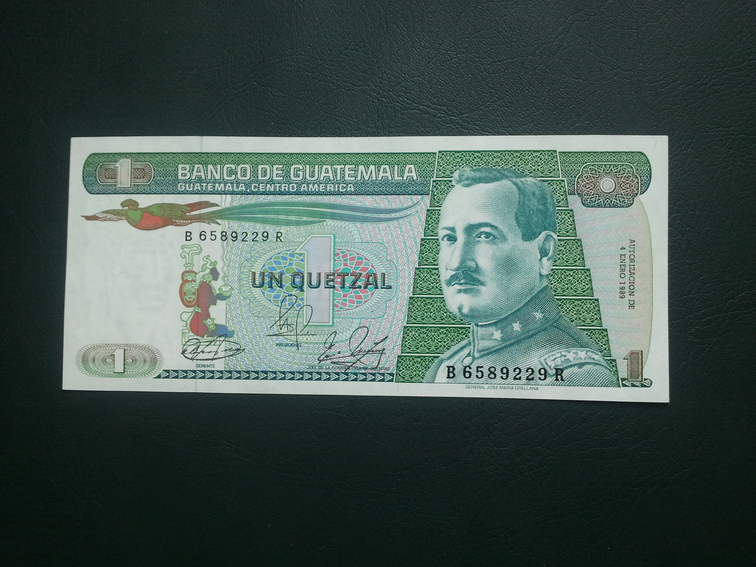 اسکناس تک 1 کوتزال گواتمالا 1989