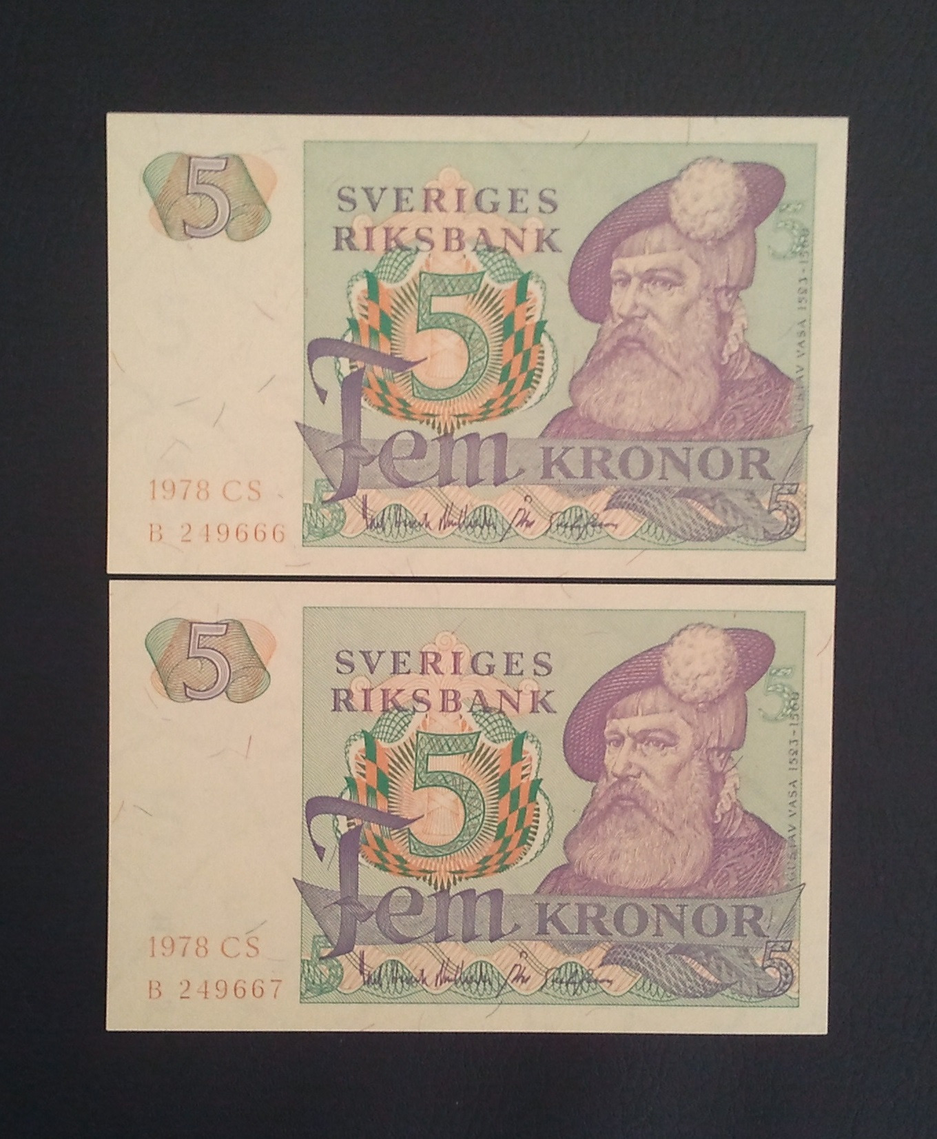 اسکناس جفت 5 کرون سوئد 1978