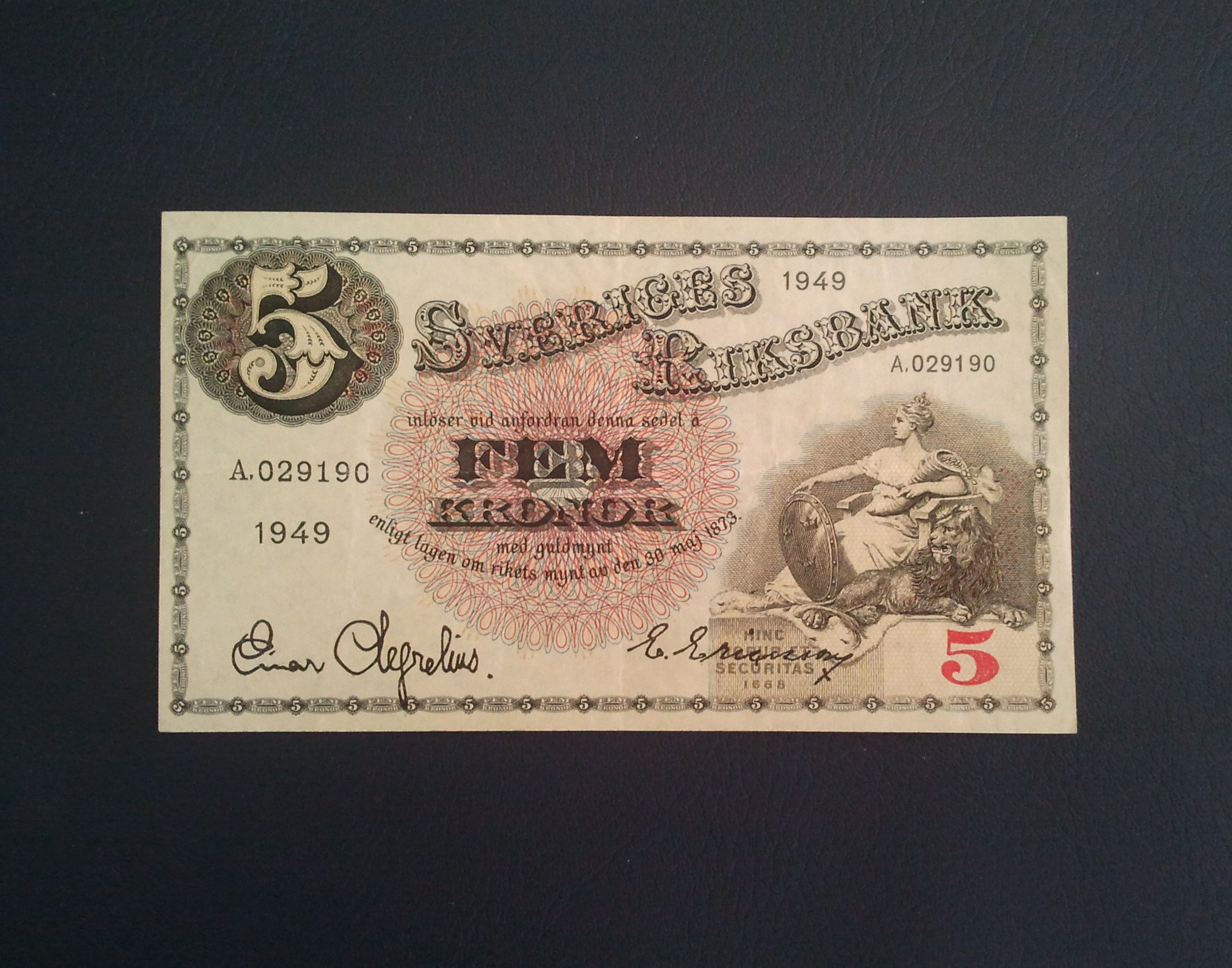 اسکناس تک 5 کرون سوئد 1949