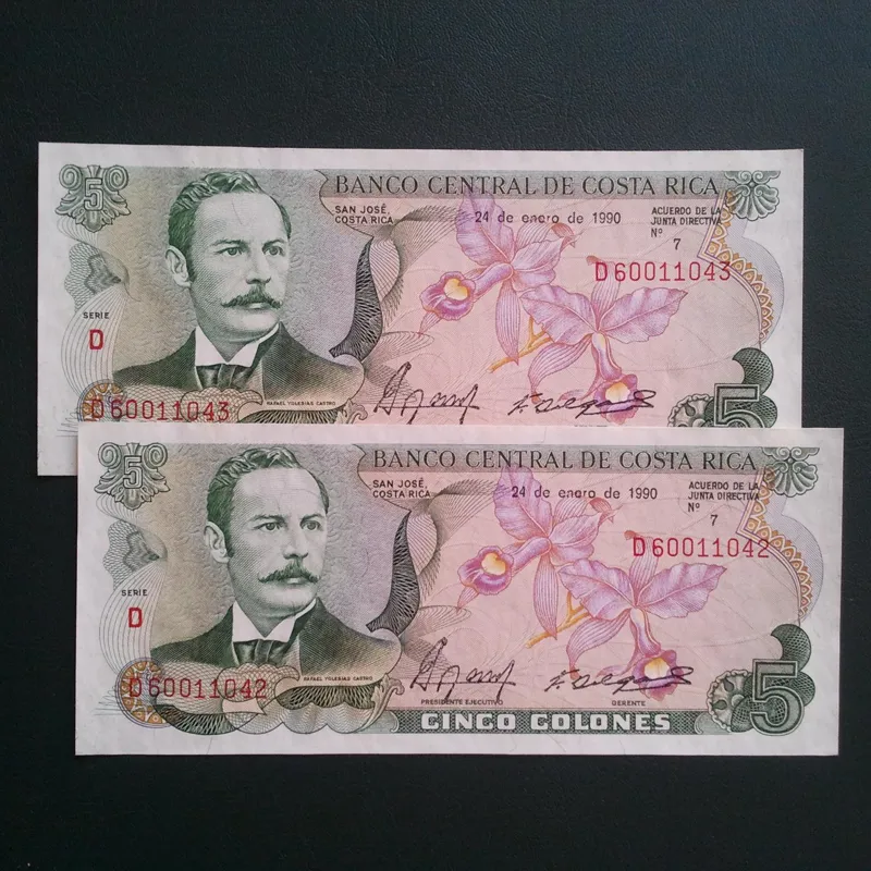 اسکناس جفت 5 کولون کاستاریکا 1990