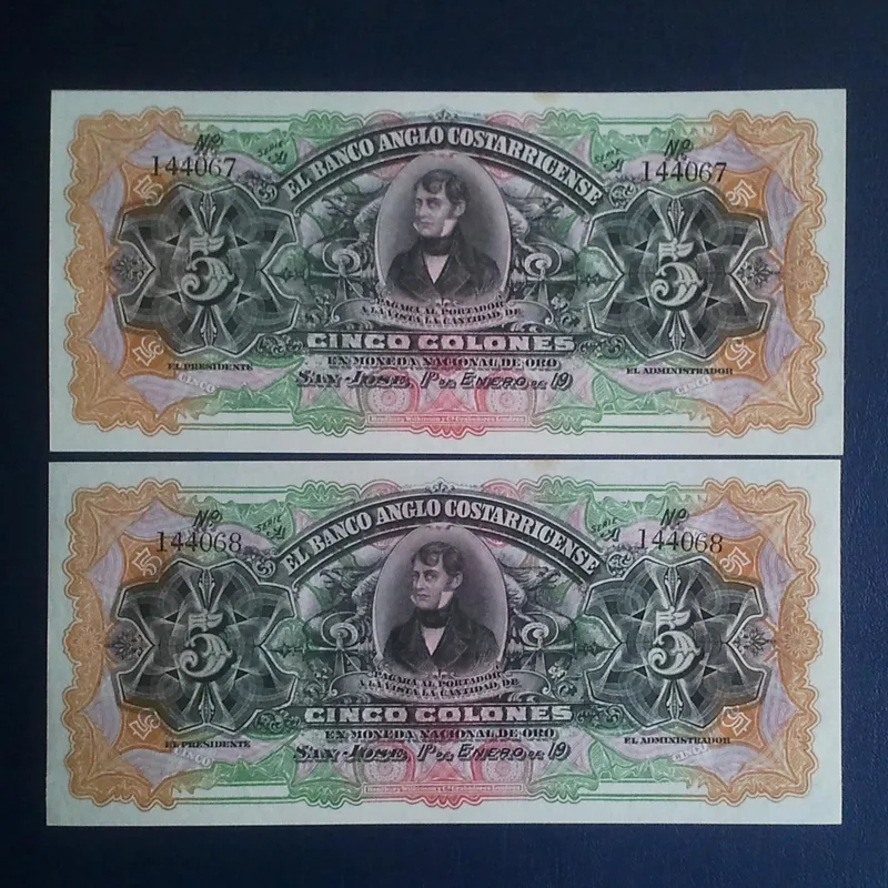اسکناس جفت 5 کولون کاستاریکا 1917 _ 1903