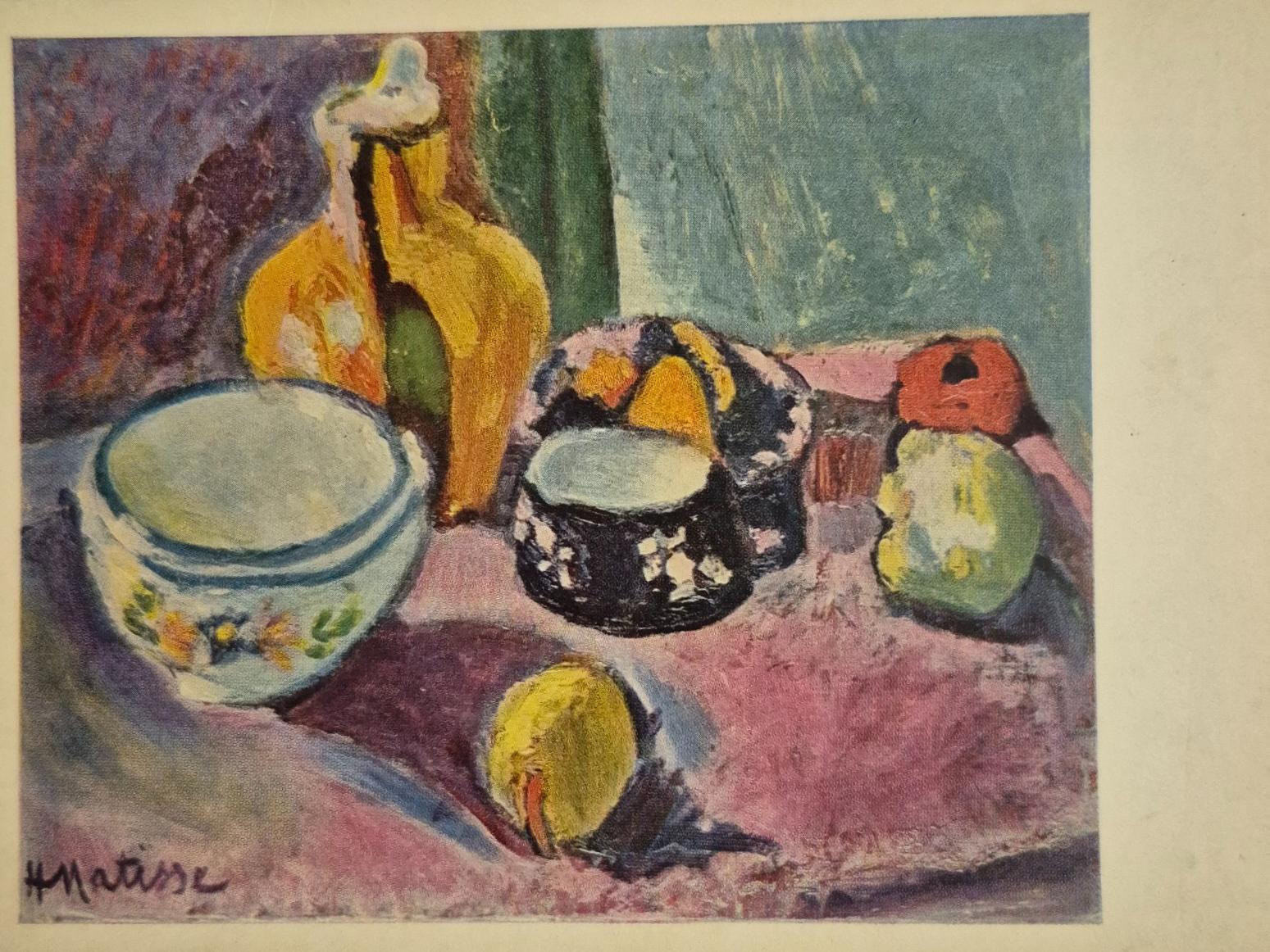 کارت پستال قدیمی رنگ روغن ظروف و میوه