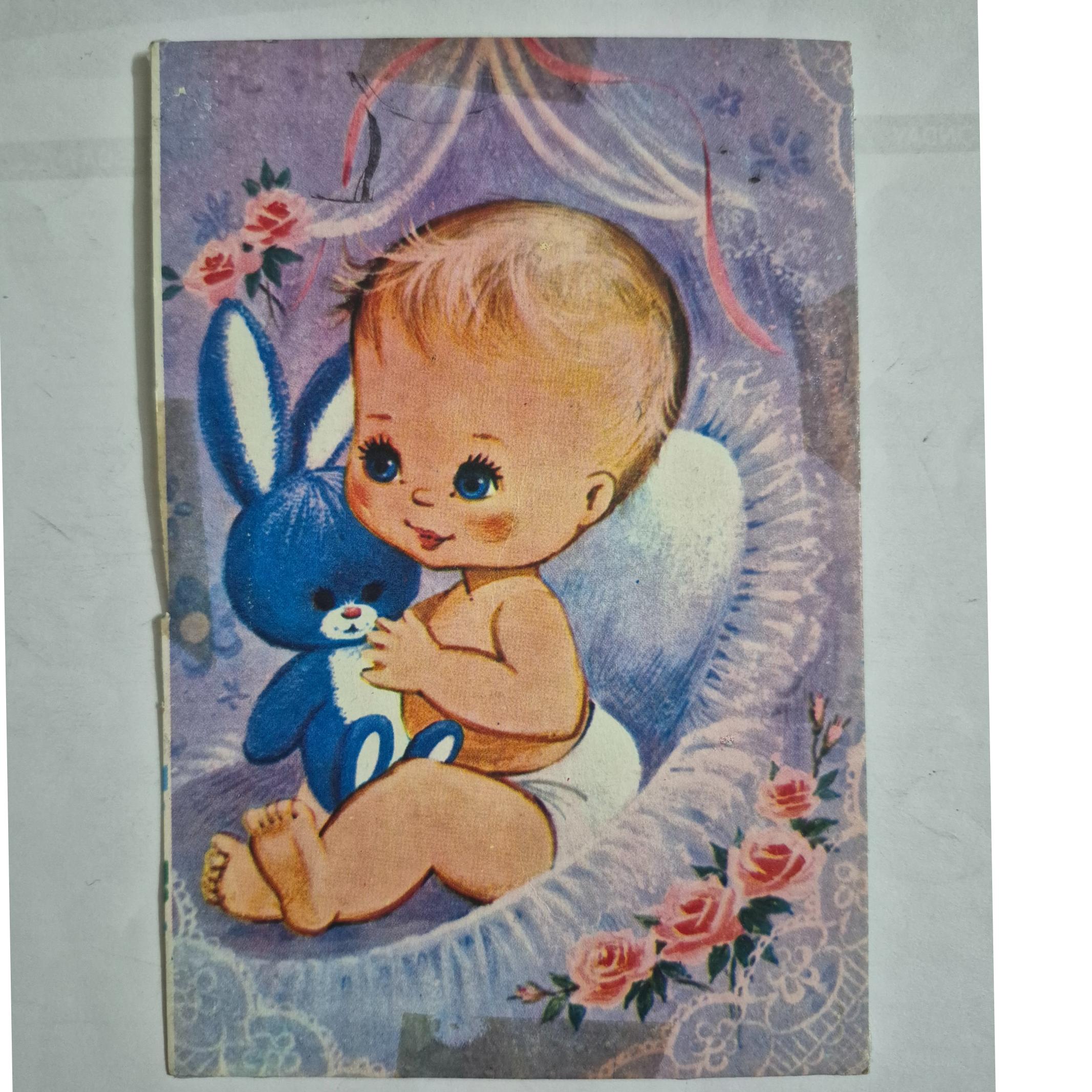 کارت پستال فانتزی نوزاد و عروسکش