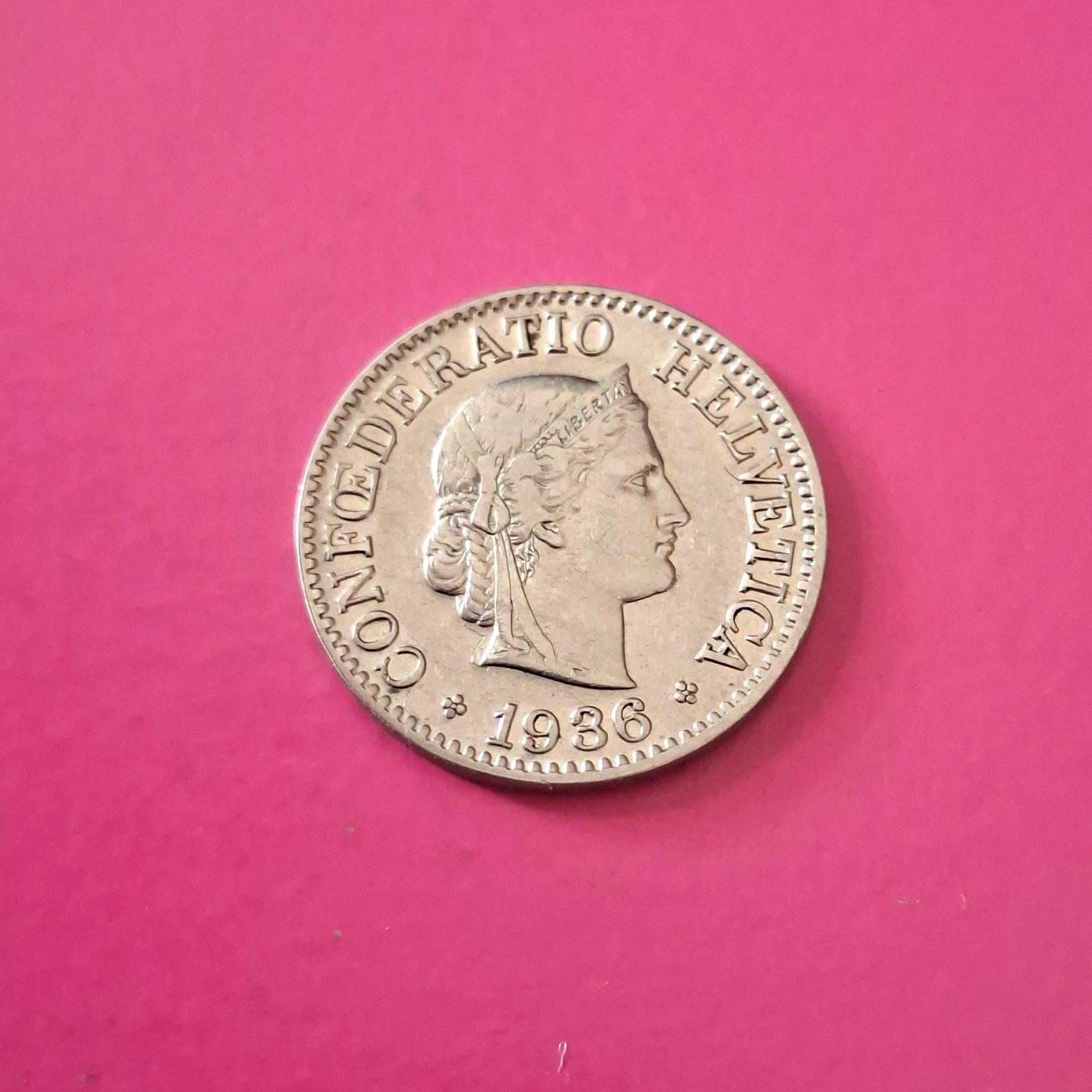 سکه ارزشمند و زیبای 10 روپن سوییس سال 1936