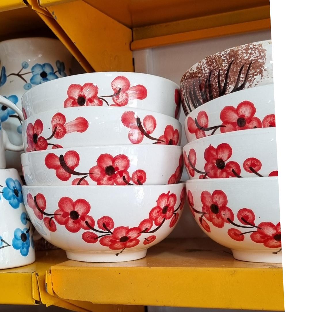 کاسه آبگوشت خوری سفالی گلدار قرمز