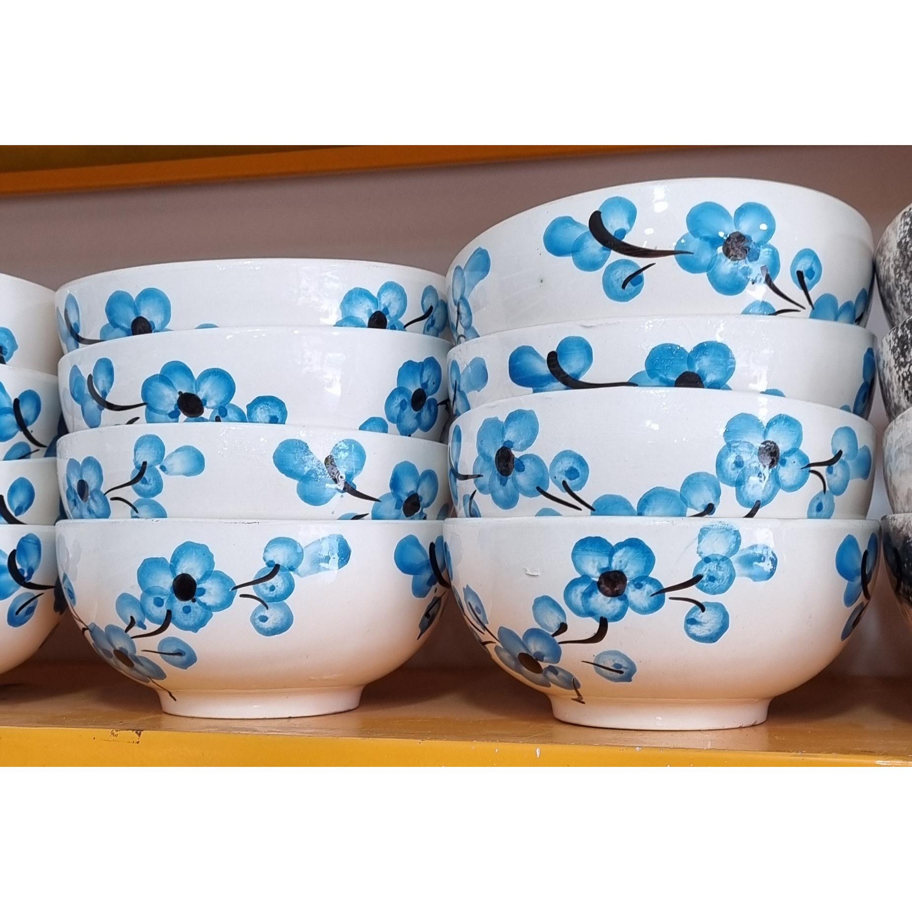 کاسه آبگوشت خوری سفالی گلدار آبی