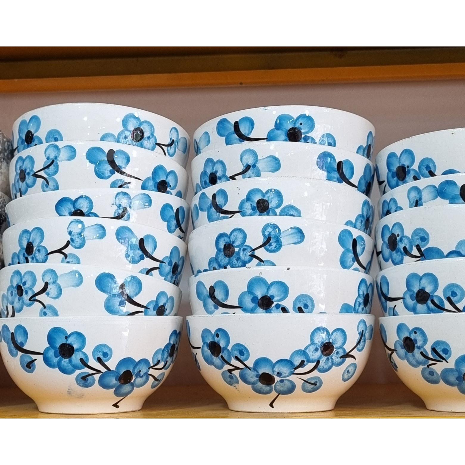 ماست خوری یا پیاله سفالی گلدار آبی