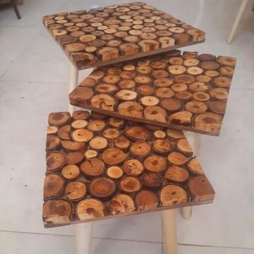 میز مربعی سه تیکه چوبی با چوب زردالو(یه کار خاص )