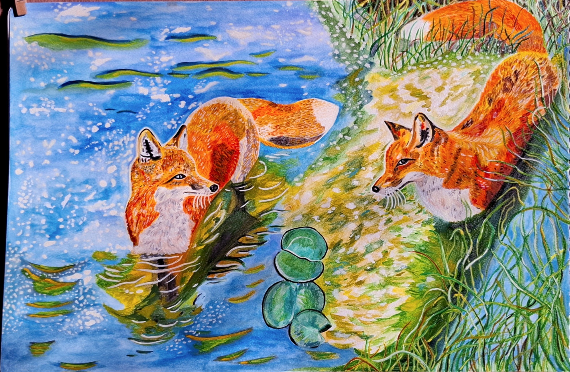 نقاشی روباه تکنیک آبرنگ سایز A3