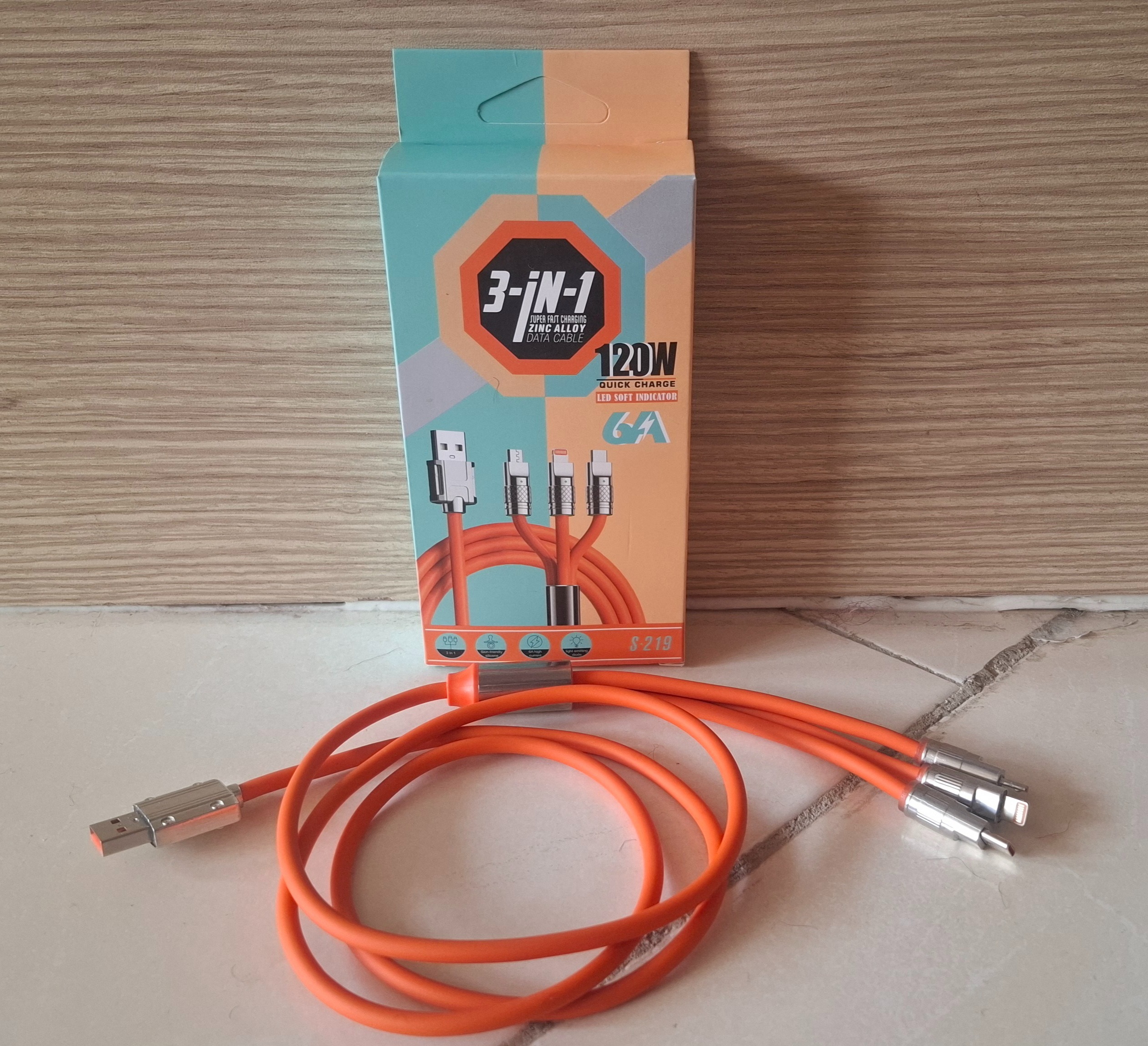 کابل شارژر سه کاره 120 وات. بلند 120 سانت