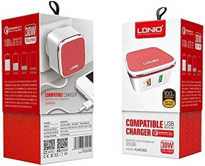 ldnio a2405q شارژر موبایل همراه با کابل ایفونی
