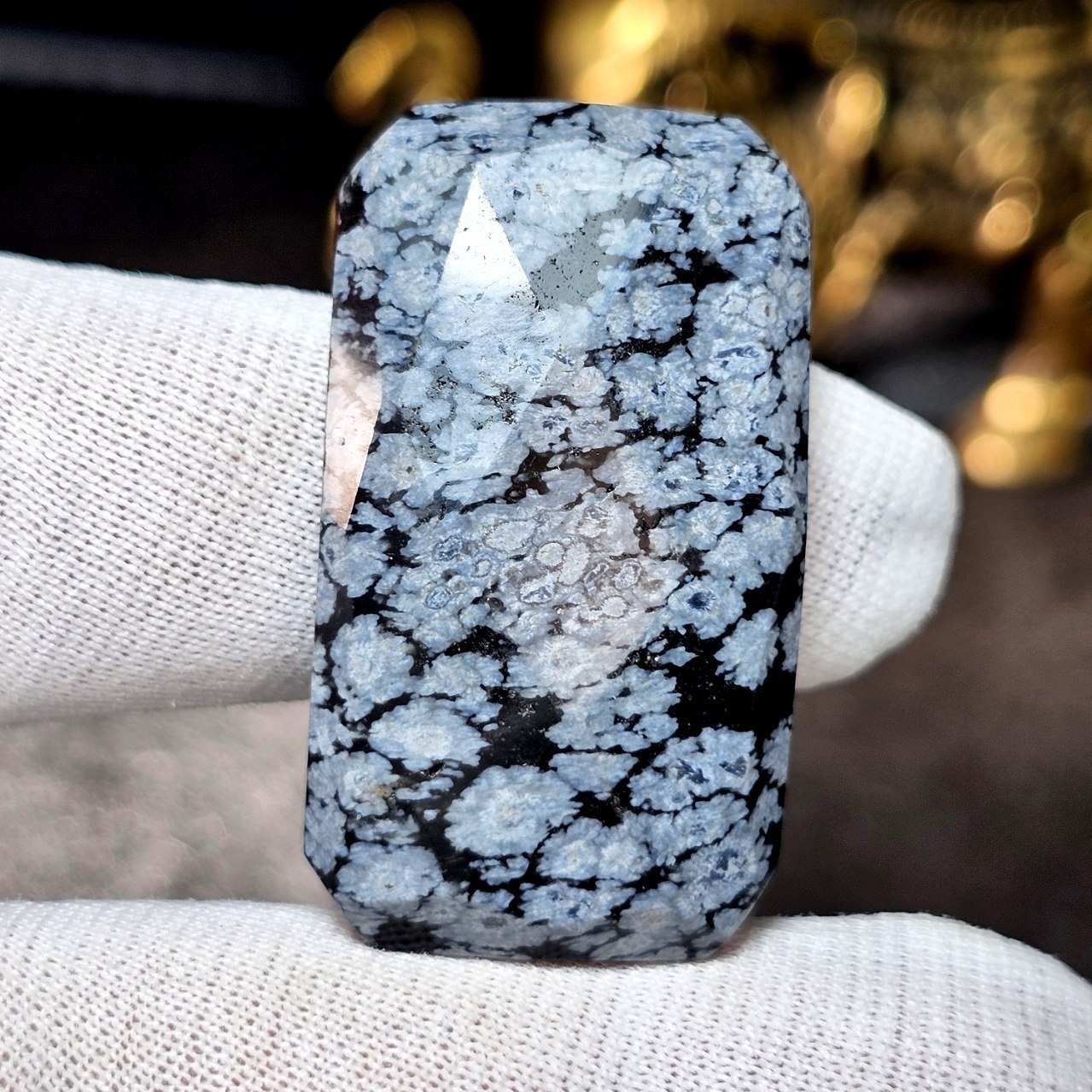 نگین درشت سنگ طبیعی ابسیدین لکه برفی معدنی 36260