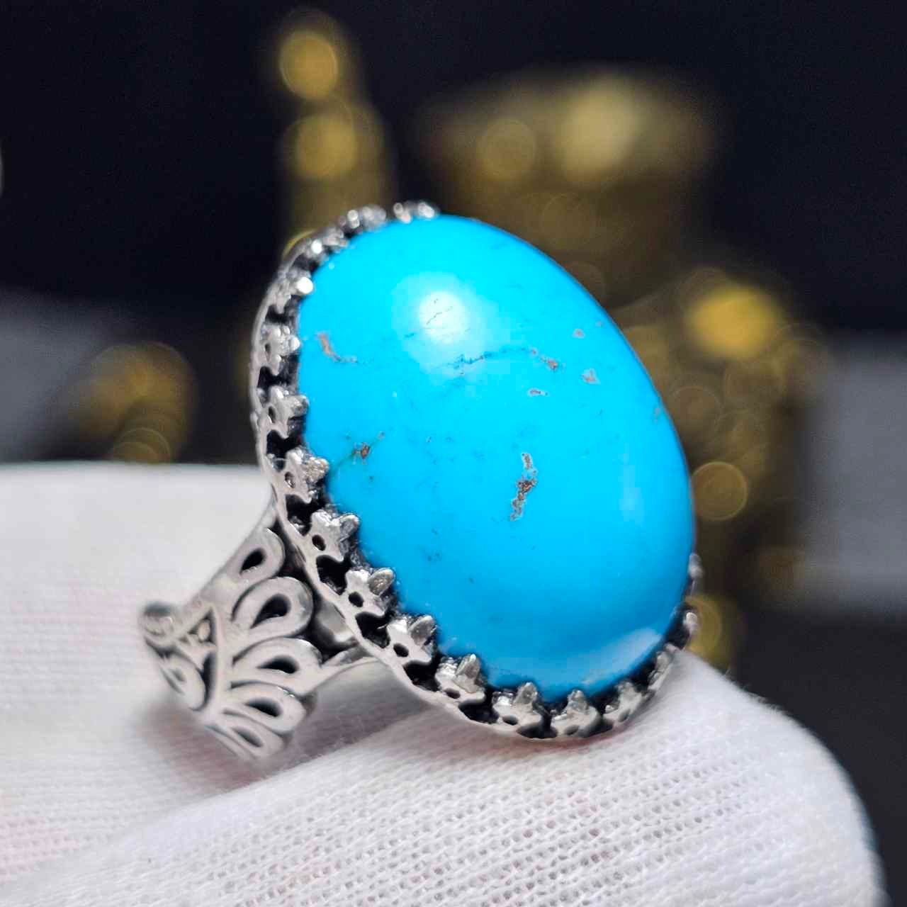 انگشتر نقره روس با سنگ فیروزه معدنی 36579