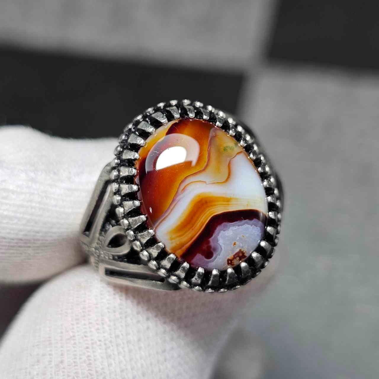 انگشتر نقره روس با عقیق سلیمانی معدنی خراستی 36574