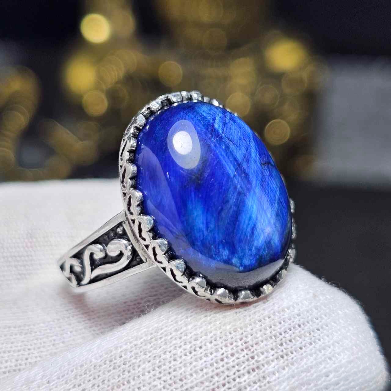 انگشتر نقره  روس با سنگ چشم ببر معدنی 36573