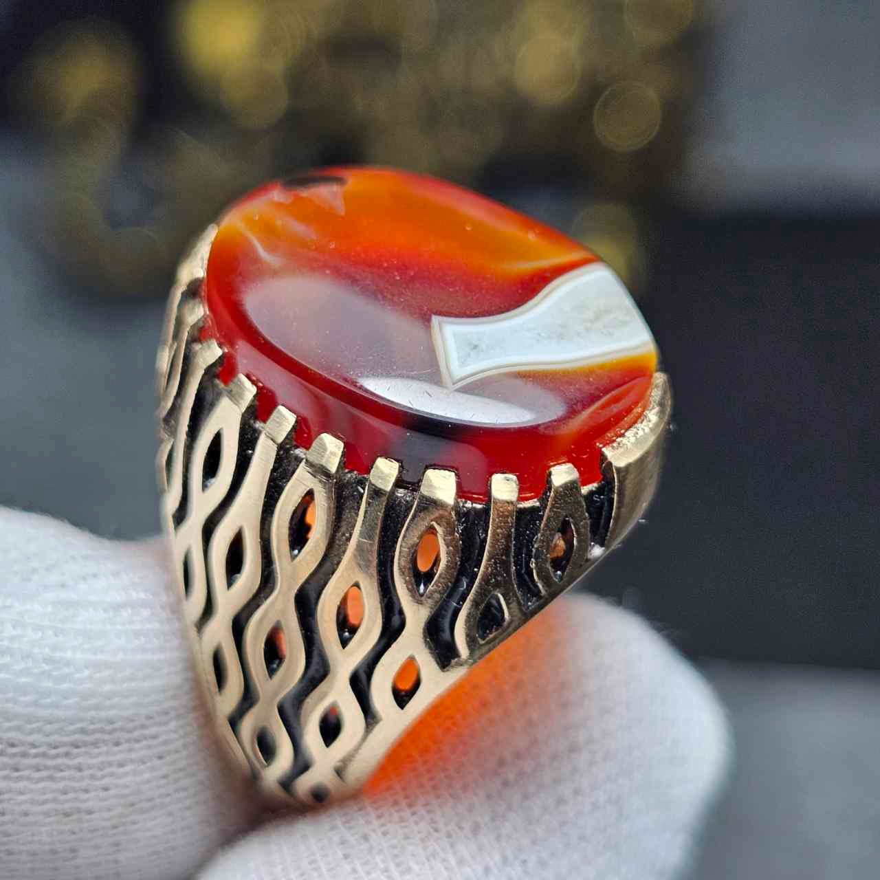 انگشتر طلاروس باعقیق مصور معدنی خراسانی 36551