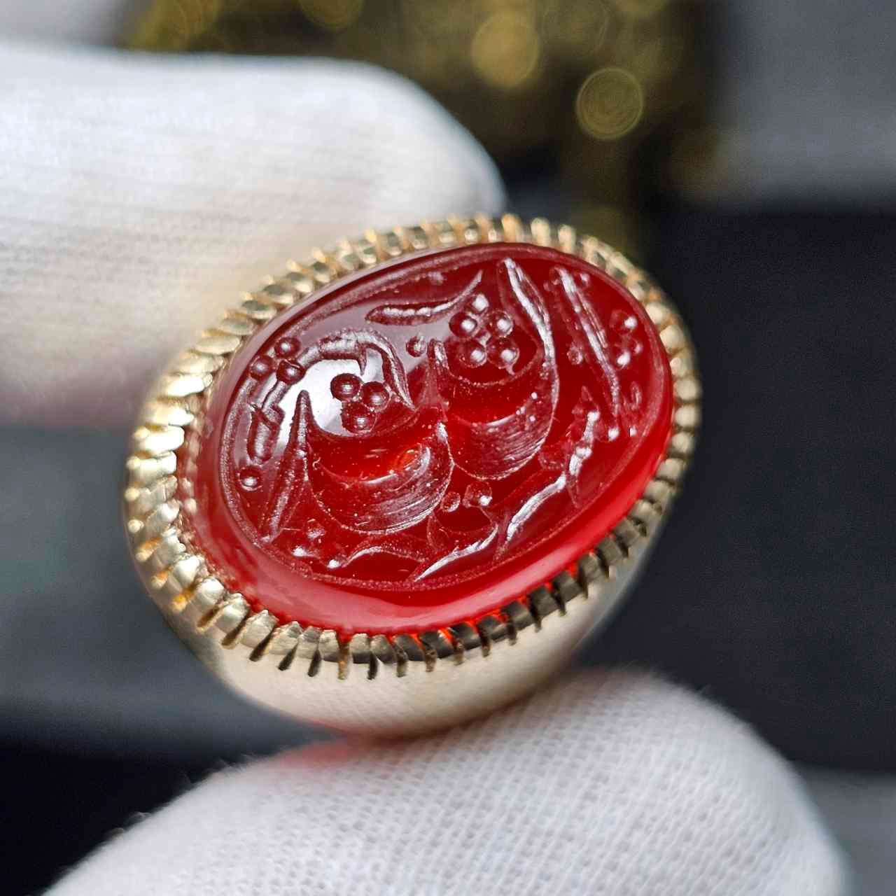 انگشتر طلاروس با سنگ عقیق سرخ معدنی  خط دست 36547