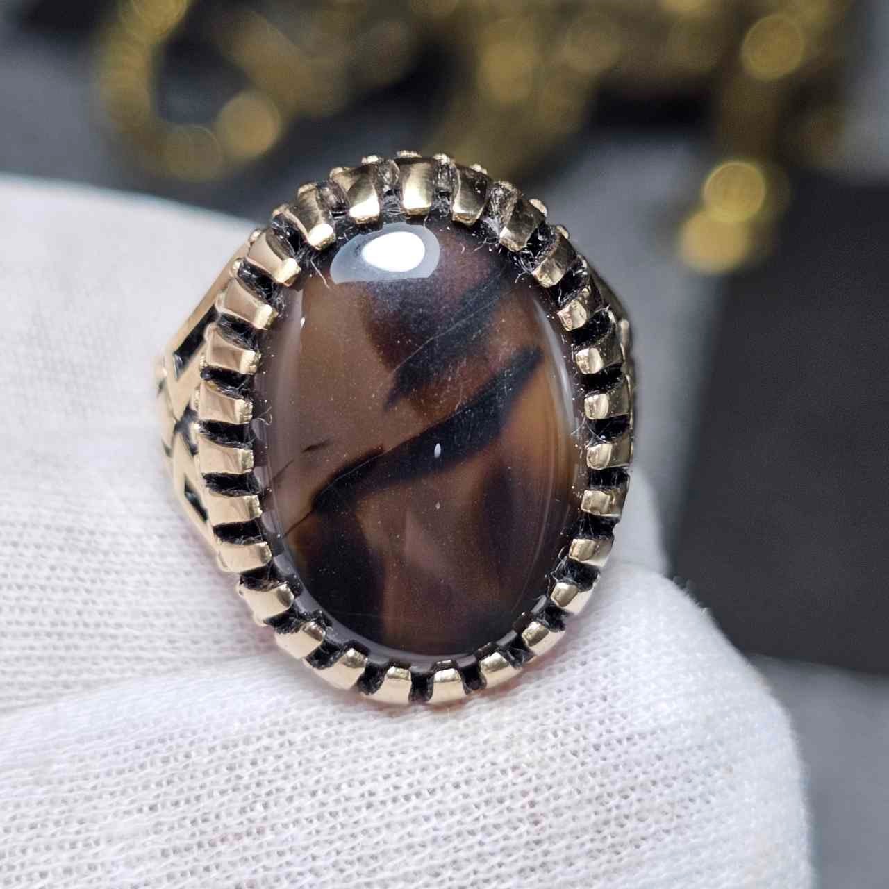 انگشتر طلاروس با سنگ طبیعی عقیق معدنی قائن 36537