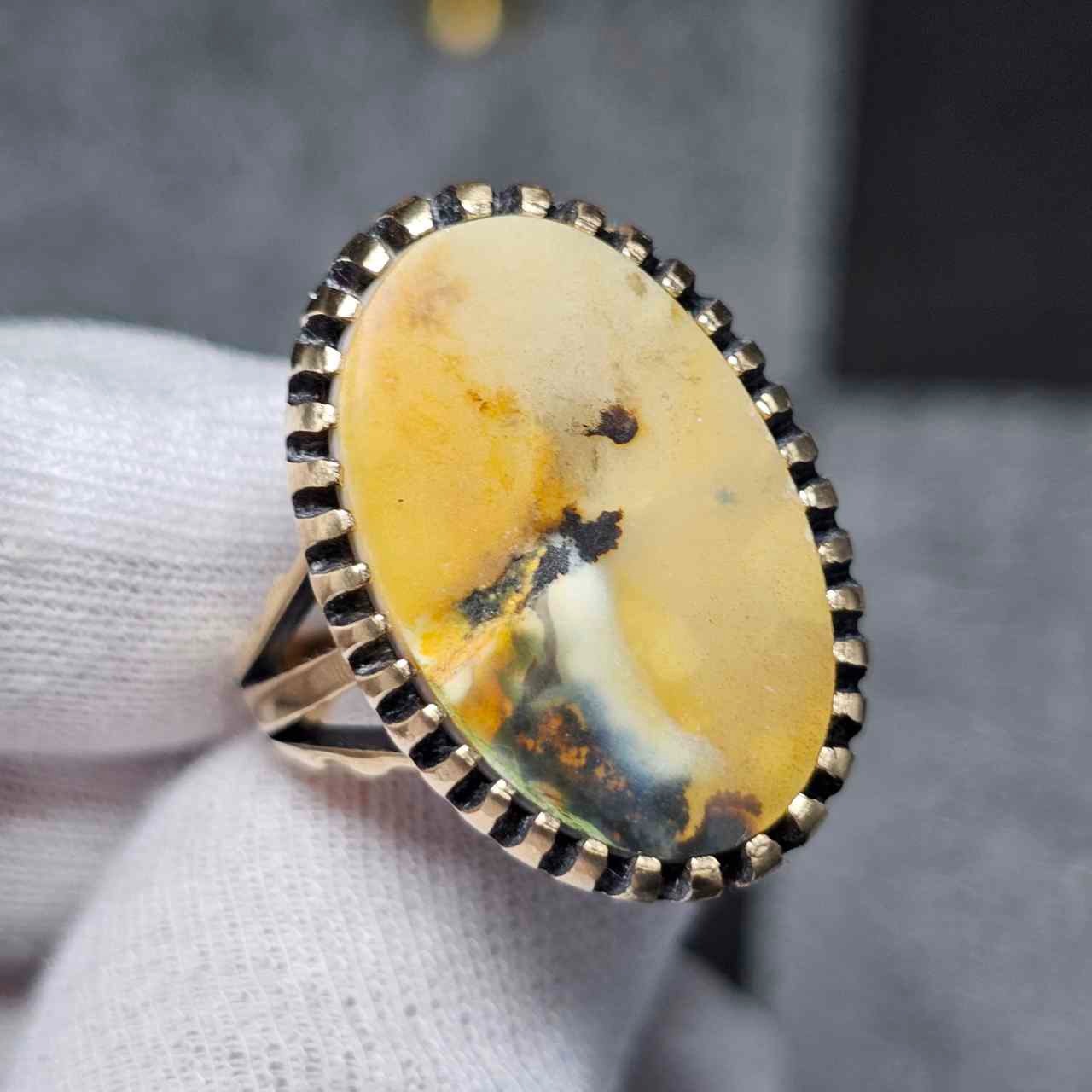 انگشتر طلاروس با سنگ عقیق شجر معدنی هند 36535