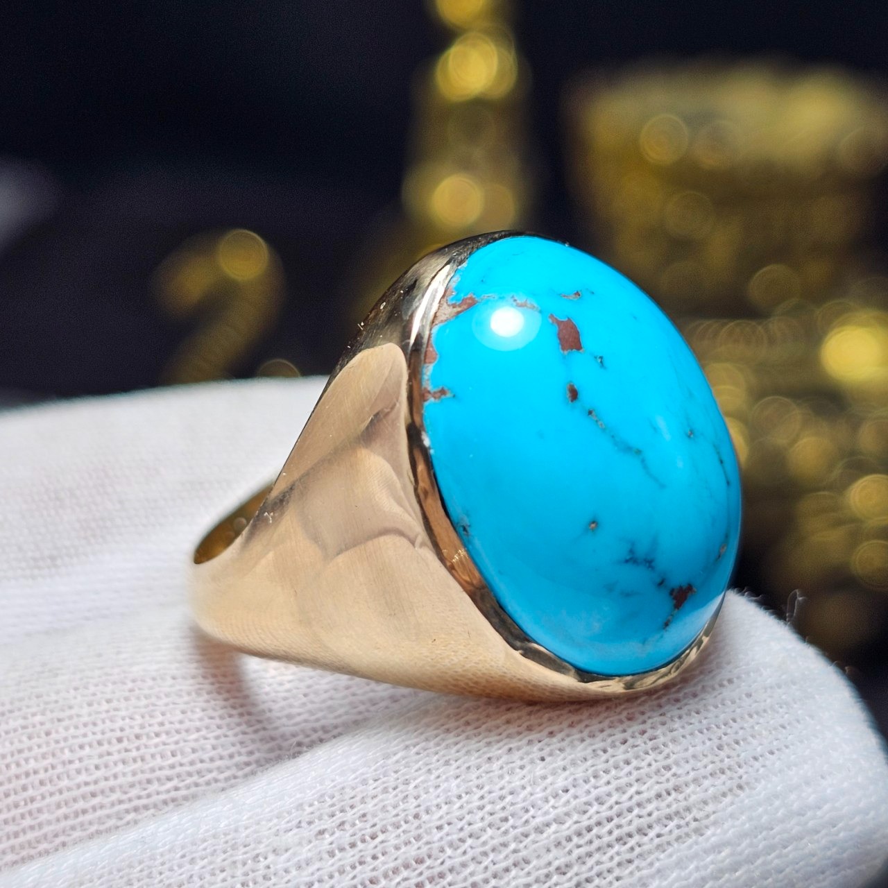 انگشتر طلاروس با سنگ فیروزه معدنی احیا 37051