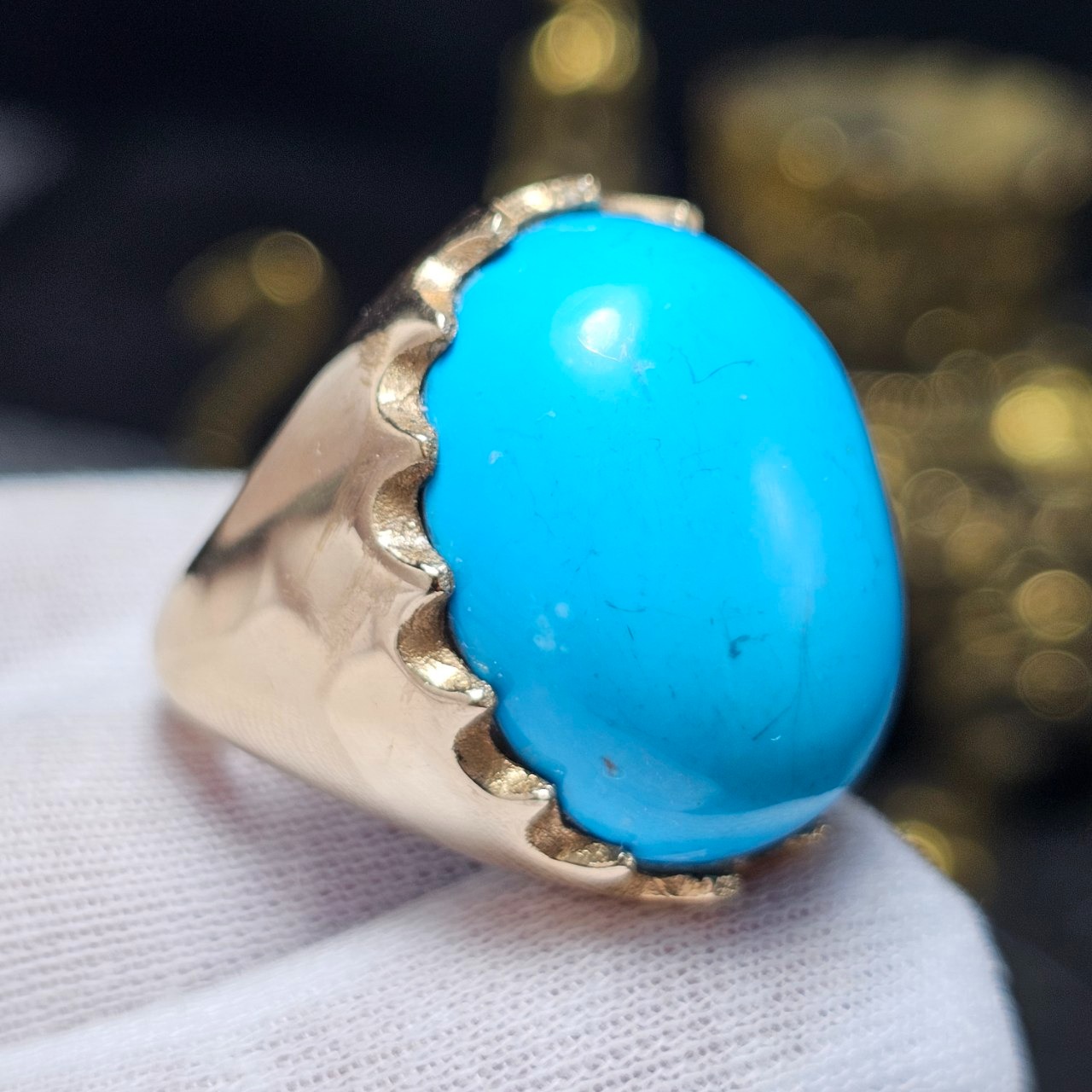 انگشتر طلاروس نگین سنگ فیروزه معدنی احیا 37050