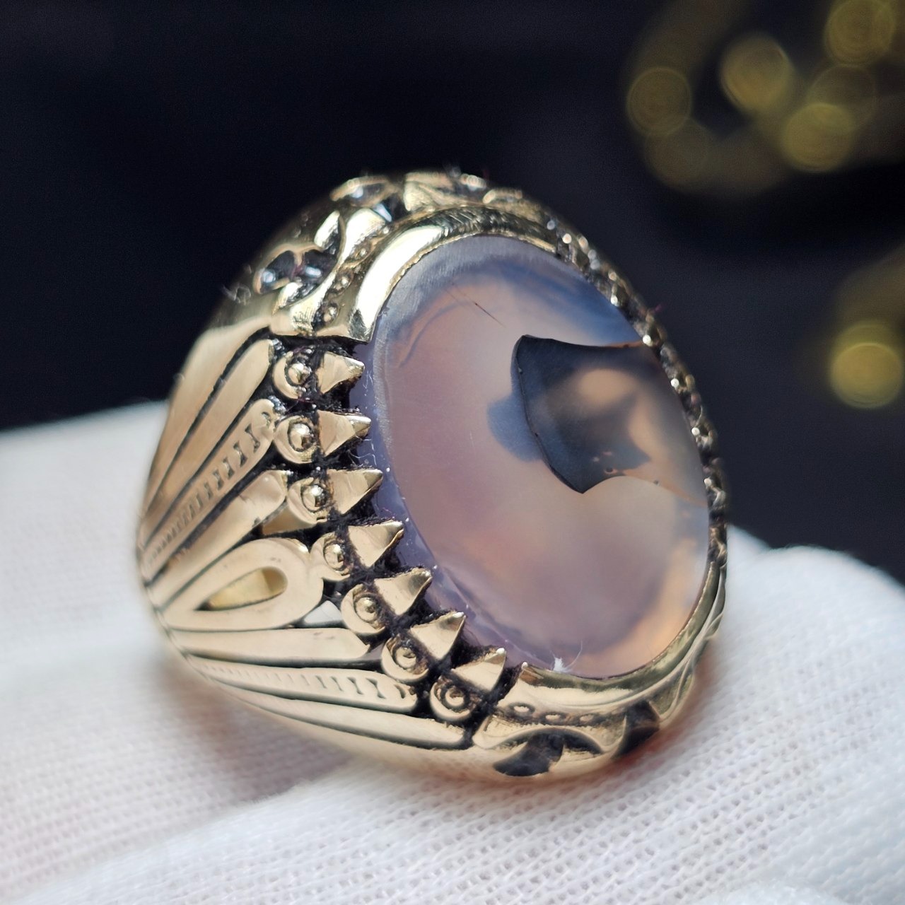 انگشتر طلاروس با سنگ عقیق طبیعی خراسان37406