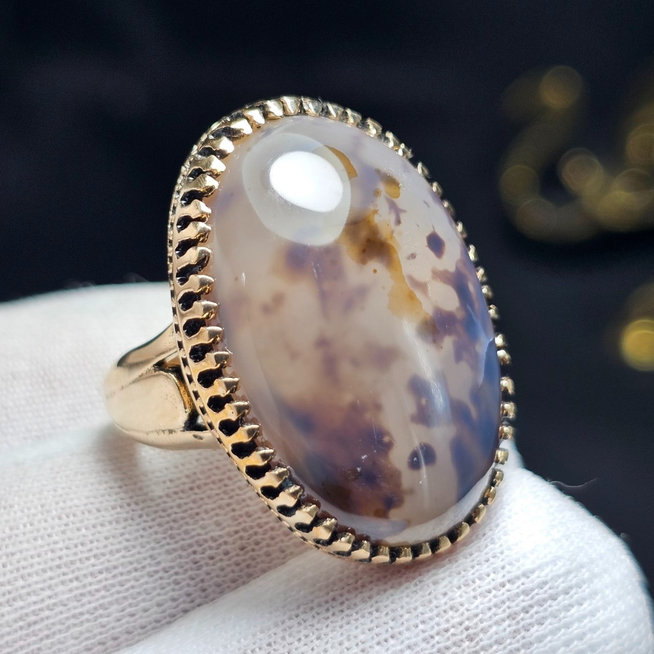 انگشتر طلا روس با سنگ طبیعی عقیق معدنی قائن 37400