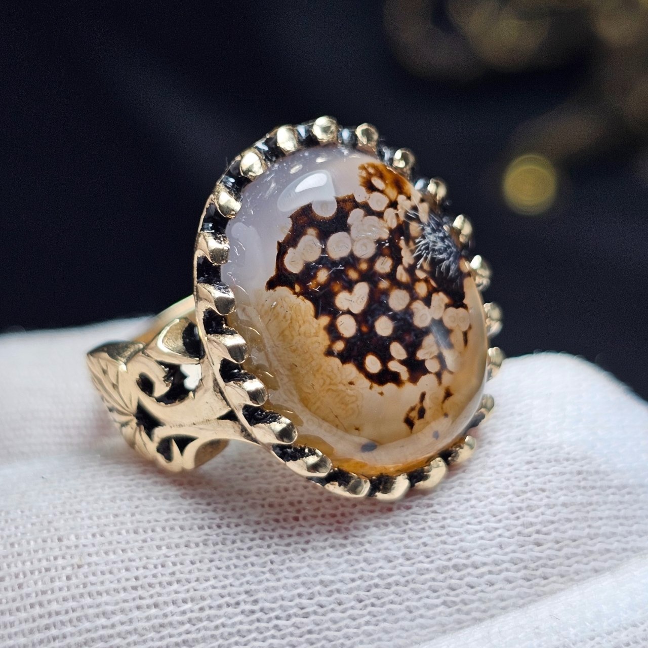 انگشتر طلاروس با سنگ طبیعی عقیق معدنی قائن 37378