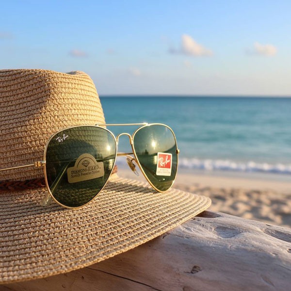 عینک آفتابی ریبن خلبانی شیشه سبز فریم طلایی