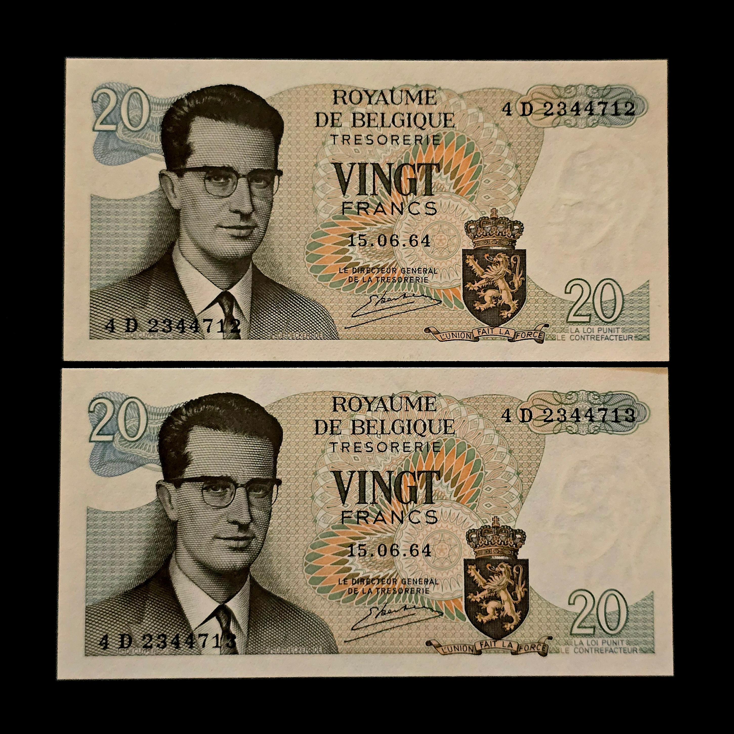 اسکناس 20 فرانک تاریخ 1964 بلژیک جفت بانکی