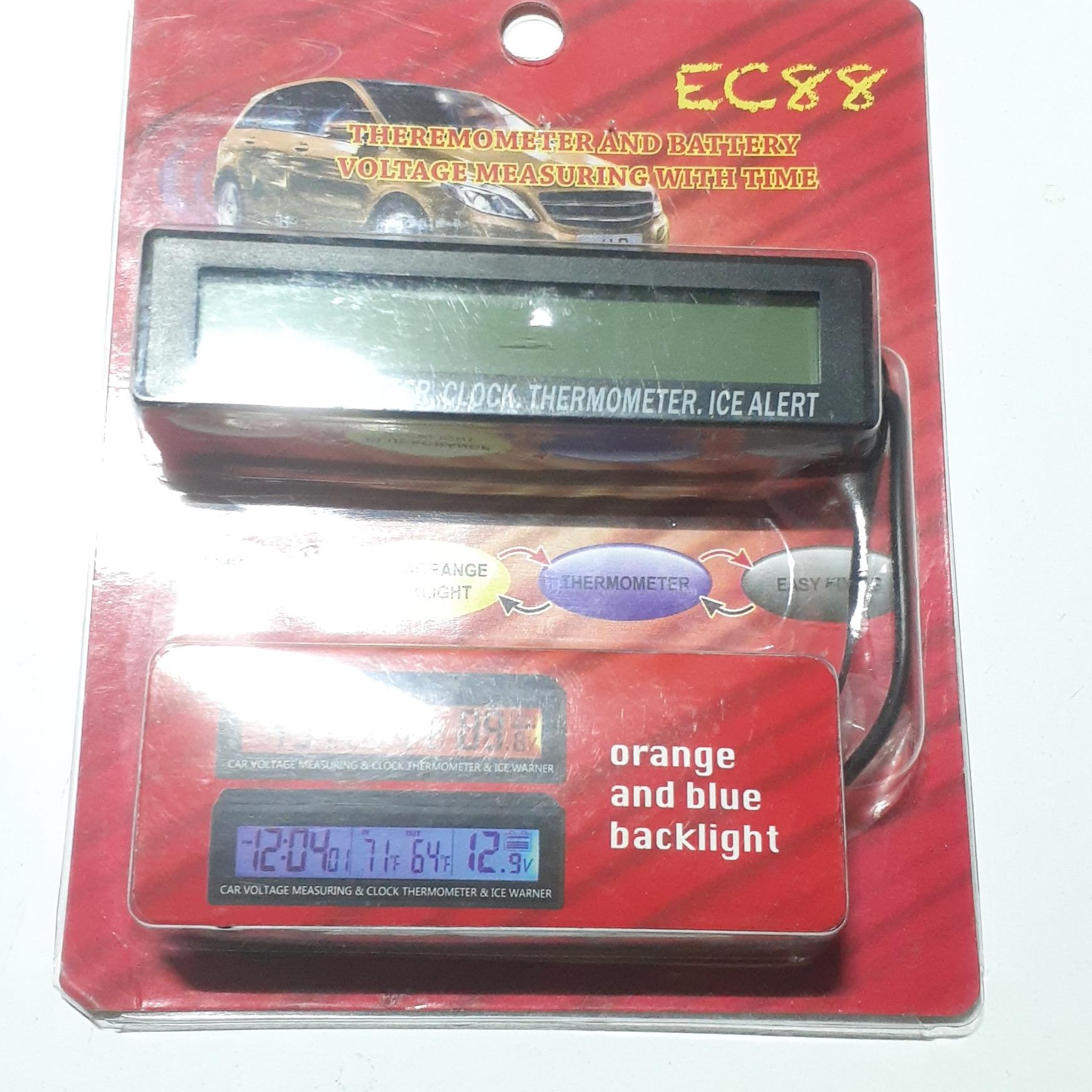 دماسنج و ساعت دیجیتال خودرو مدل EC88 رنگ صفحه آبی