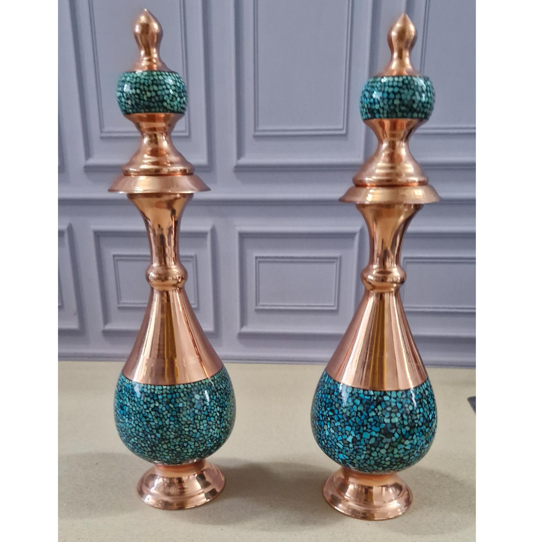 گلدان مسی فیروزه کوب