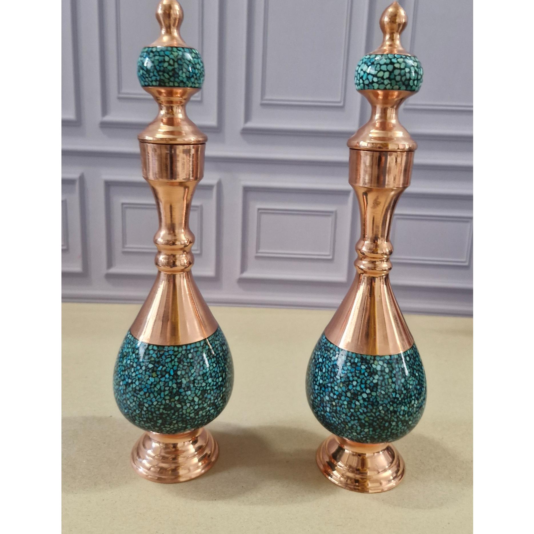 گلدان مسی فیروزه کوب