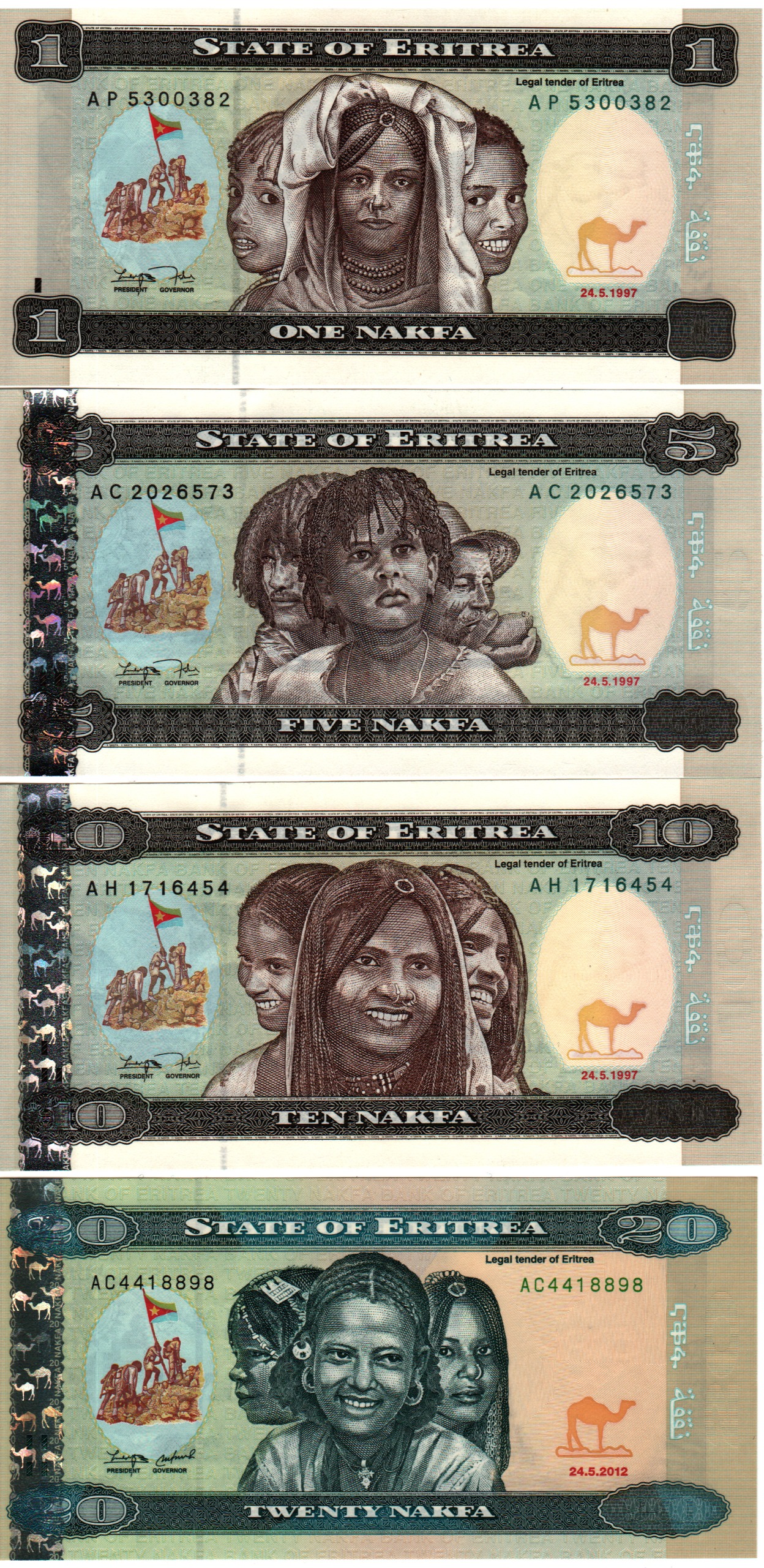 ست اسکناس زیبای ناکفا اریتره 4 تایی