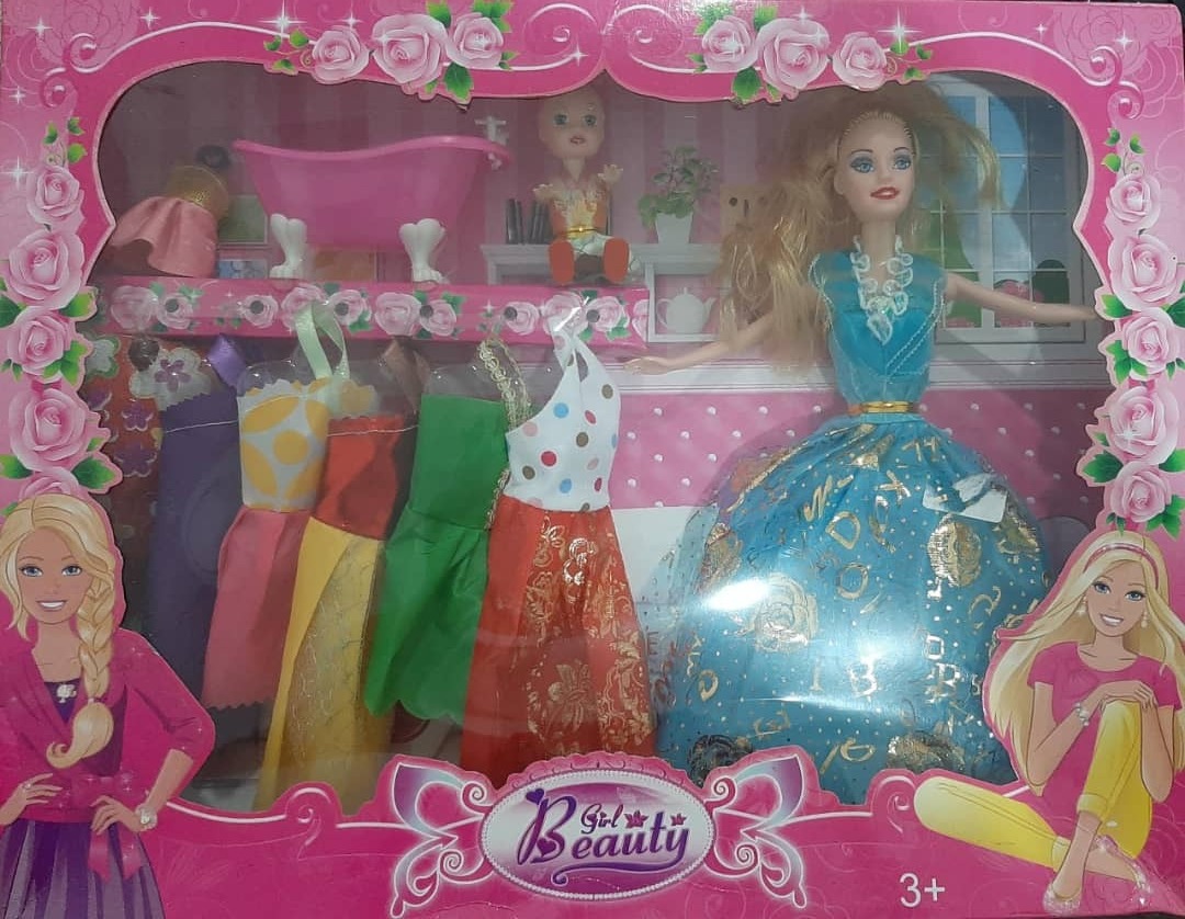 پک کامل عروسک بهمره لباس و نوزاد و وان و