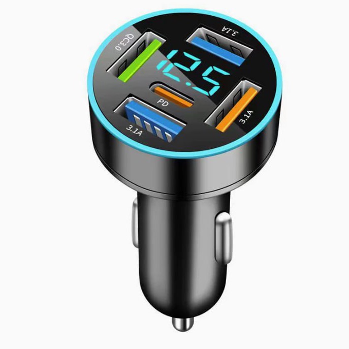 شارژر فندکی 5 پُرت (QC3.0-PD30W و نمایشگر ولتاژ)