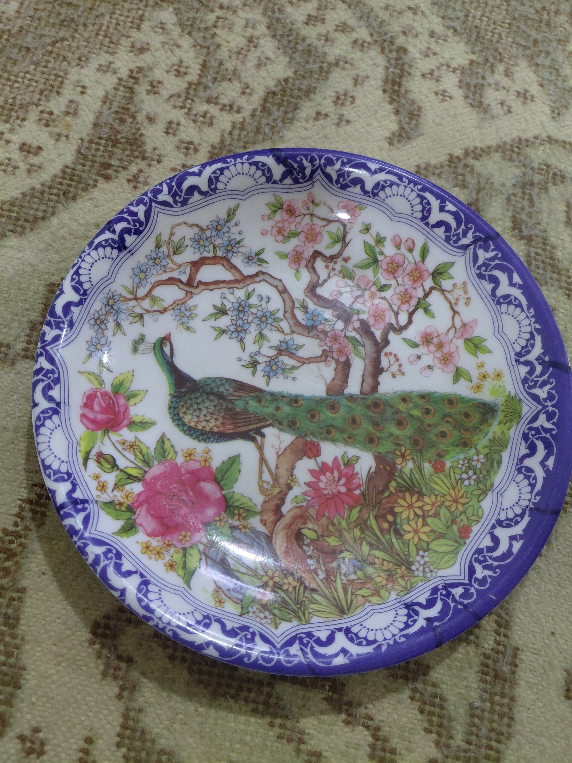 بشقاب یا دیوار کوب ملامین طرح طاووس