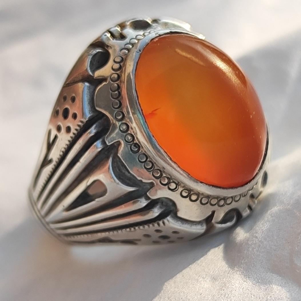 انگشتر عقیق یمانی دست ساز  تراش عبدالرزاقی