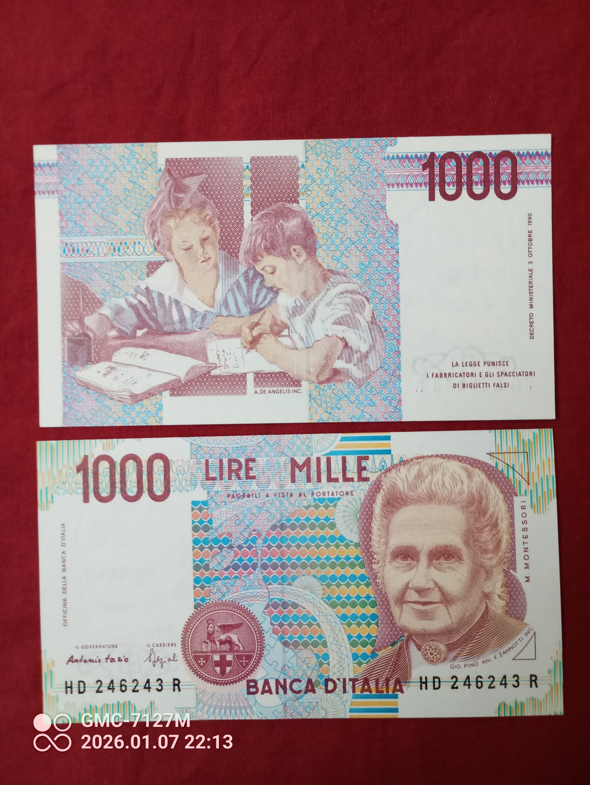 جفت اسکناس 1000 لیر ایتالیا - مونته سوری