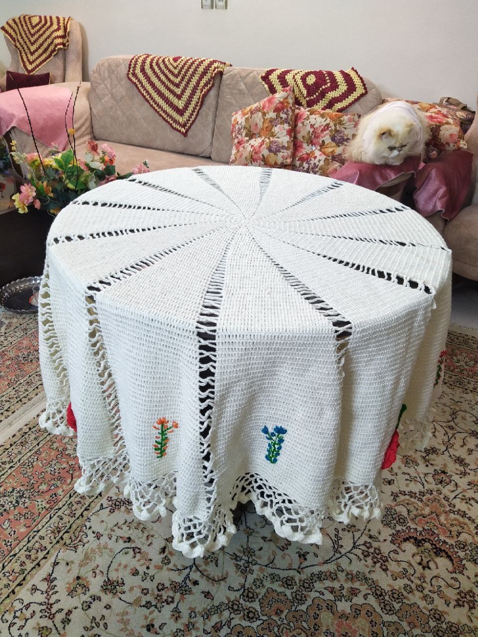رومیزی بافت طرح گل